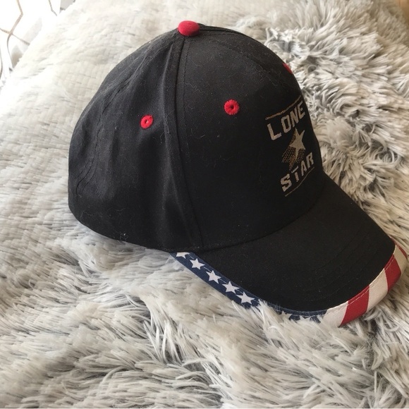 Lone Star Baseball Cap Black With Patriotic Piping White Logo Adjustable NWOT - Picture 3 of 10